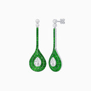 Art Deco Inspired Double Halo Drop Earrings with Diamond and Gemstone | Mounting - Shahin Jewelry